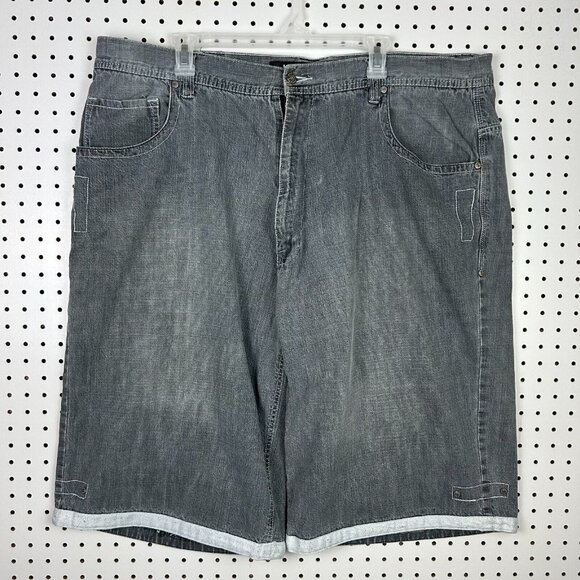 Koman Gray Goth Baggy Jean Shorts Sz 44 Jorts Wide Leg Skate Y2K Punk‎ Sick Wash - Picture 1 of 7